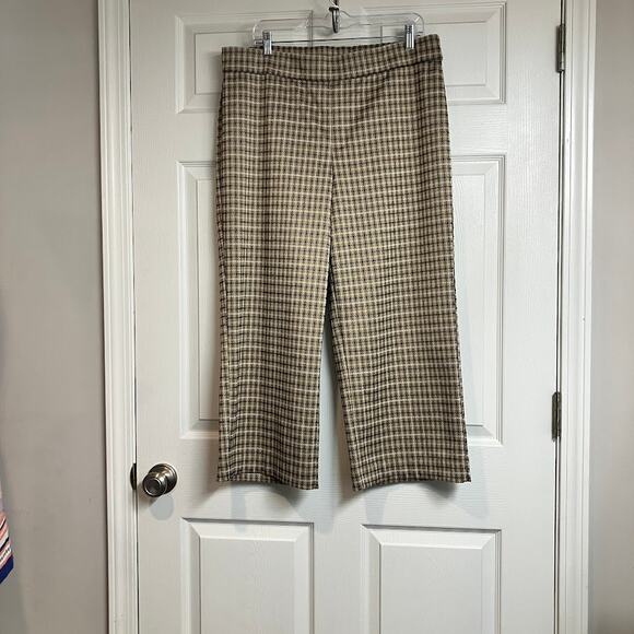 Isaac Mizrahi Live Check Ponte Knit Pull On Wide Leg Ankle Pants Plus Size 16 - Picture 1 of 8